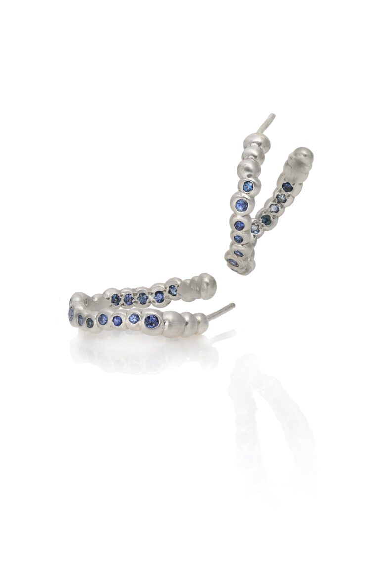 Large Pebble Hoops with Ombré Blue Sapphires