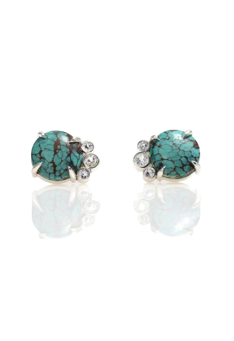 Turquoise and White Sapphire Studs